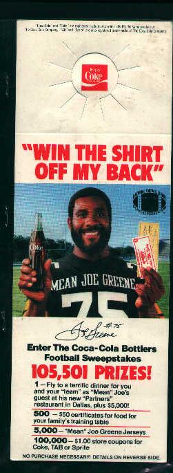 Coca Cola Joe Green Sweepstakes Bottle Card!