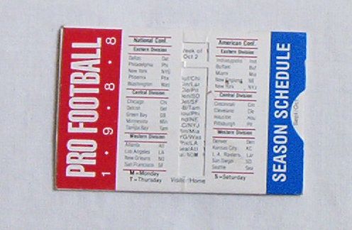 1988 Pro Football Schedule slide-out card