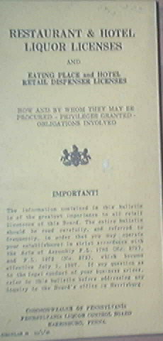 Restaurant & Hotel Liquor Licenses Circular 10. 11/1/40