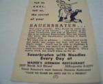 Advertising Card for Maders German Restraunt
