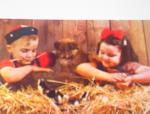 1960 BEAUTIFUL Kids and Puppy in Barn