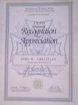 1990 Certificate of Recognition and Appreciation