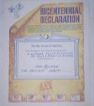 1977 Bicentennial Declaration Certificate Award
