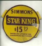 Simmons Star King Metal Mattress Tag from the 20's