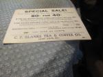C.F. Blanke Tea & Coffee Co. 1910's Cardboard Ad